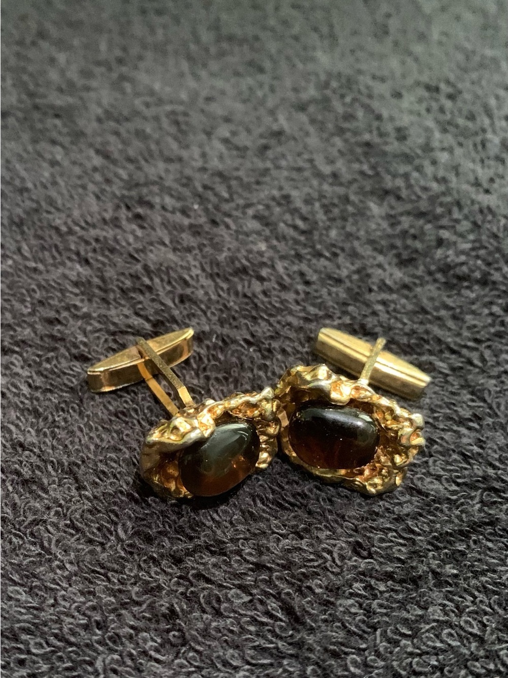 Vintage Gold-Tone Amber Stone Men's Cufflinks